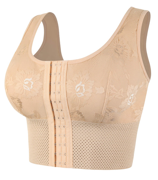 MANIFIQUE Women's Full Coverage Plus Size Comfort Minimizer Bra Wirefree Non Padded Floral Lace