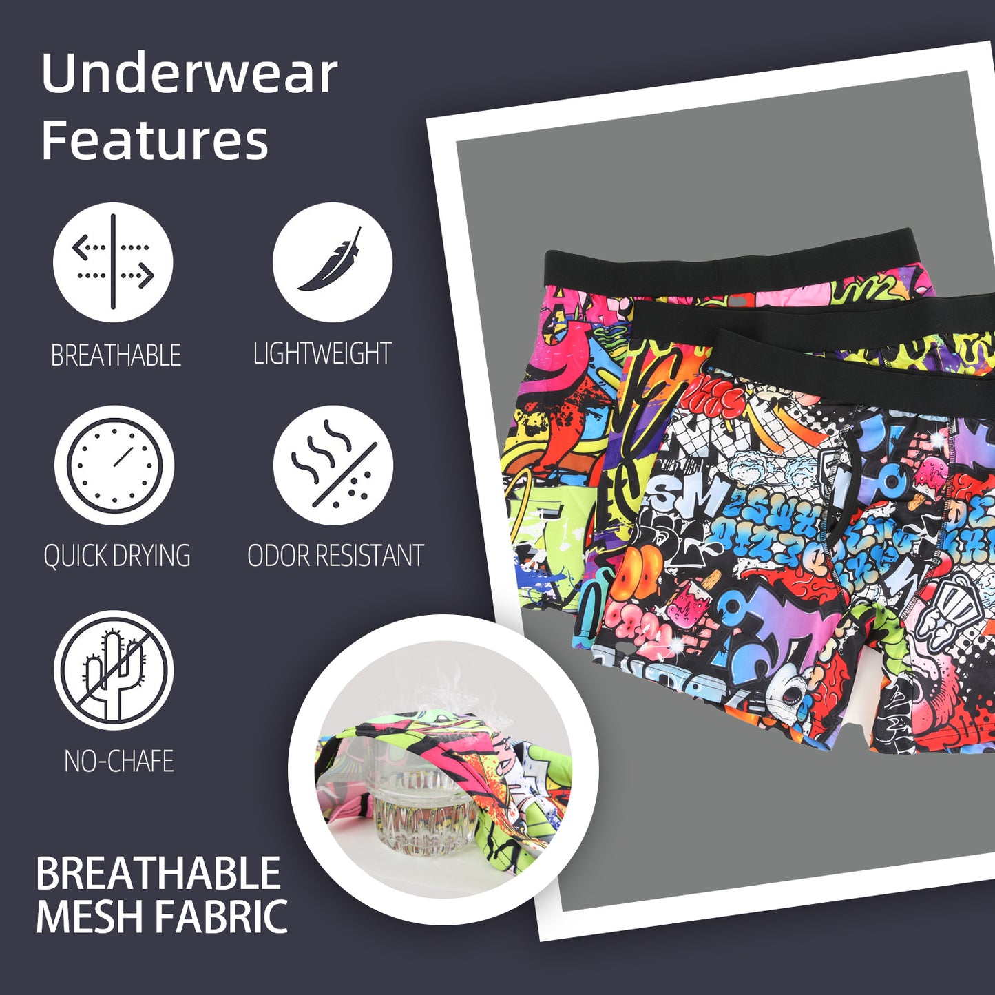 Lalamelon 3 PACK Big and Tall Mens Boxer Briefs Scrawl Print Plus Size Underwear With Fly Comfy Breathable Boxers