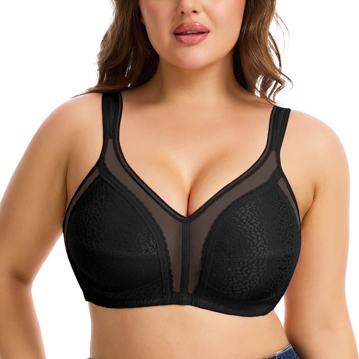 MANIFIQUE Women's Full Figure Minimizer Bras Comfort Large Busts Wire-Free Non Padded Plus Size Bra