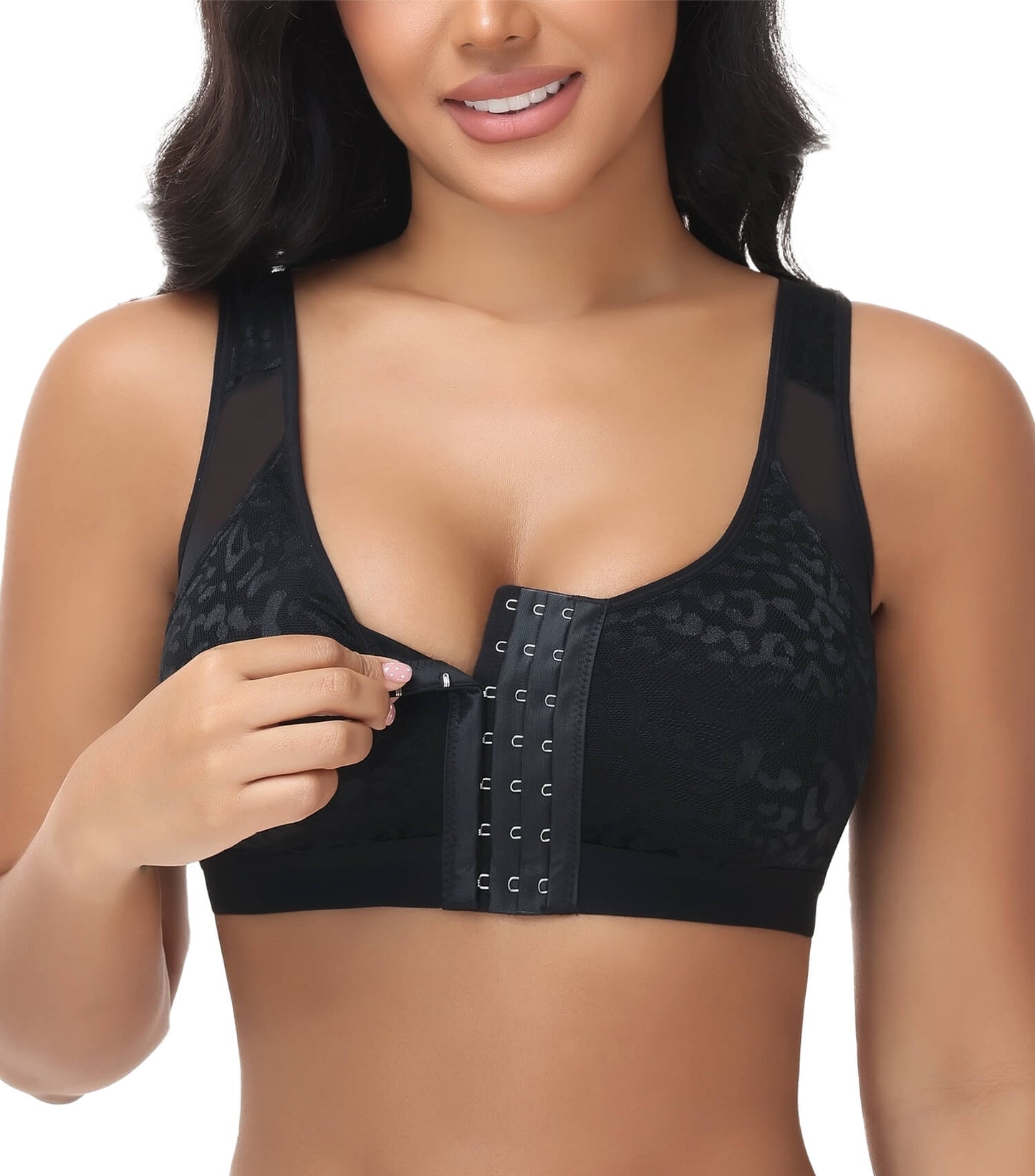 MANIFIQUE Women's Full Figure Front Closure Wirefree Jacquard Back Support Posture Bra