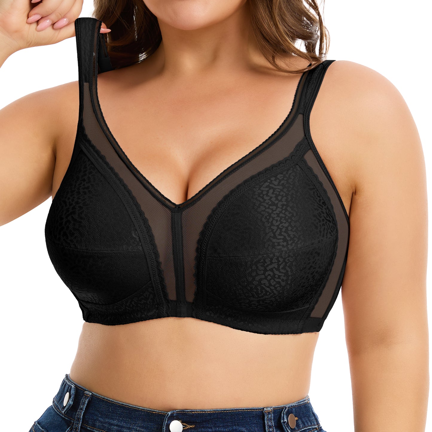 Vaslanda Women's Plus Size Full Coverage Bra Wireless Minimizer Bra No Underwire Comfort Everyday Bra for Full Figure XL-4XL