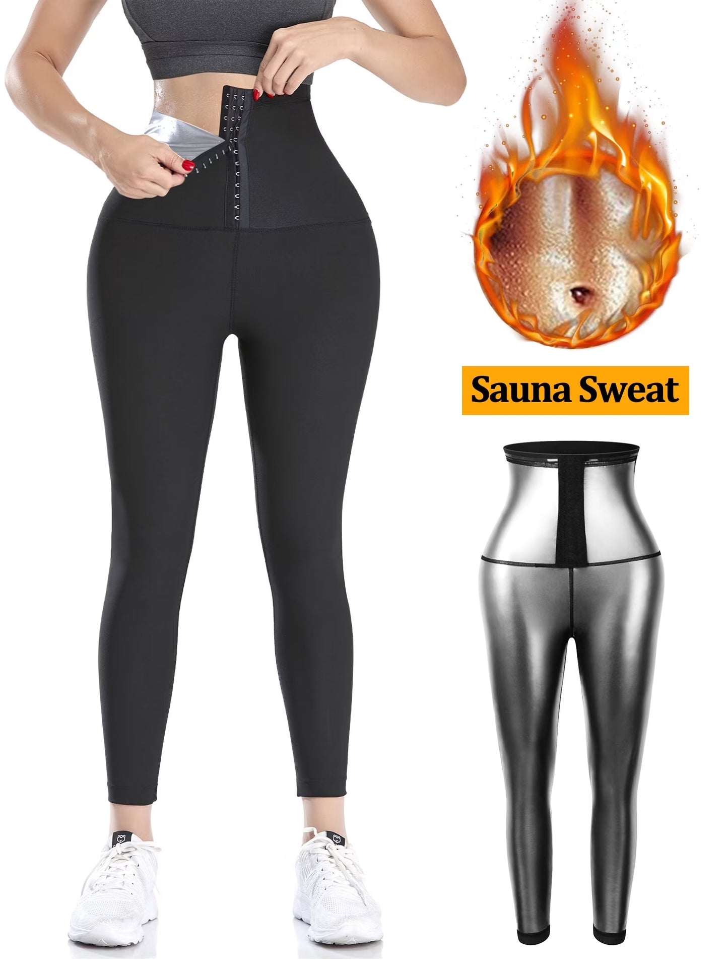 COMFREE Sauna Sweat Suit for Women High Waist Compression Leggings Waist Trainer Body Shaper Sauna Suit