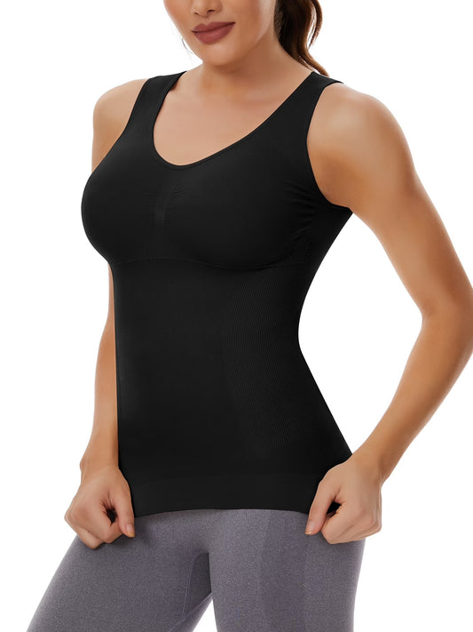 COMFREE Shapewear Camisoles with Built in Bra Tummy Control Compression Tank Tops for Women Body Shaper Padded Tanks