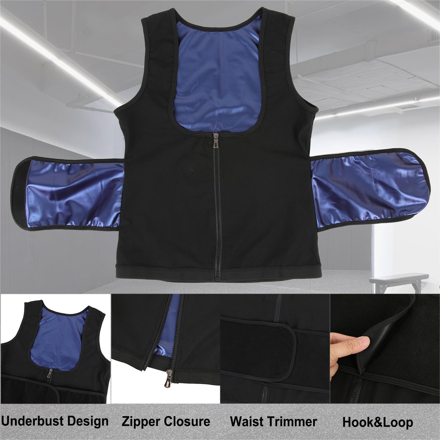 COMFREE Women Sauna Suit Waist Trainer Vest With Zipper Sweat Tank Top Body Shaper With Trimmer Belt
