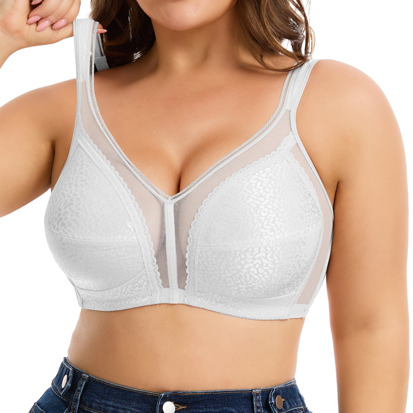 Vaslanda Women's Plus Size Full Coverage Bra Wireless Minimizer Bra No Underwire Comfort Everyday Bra for Full Figure XL-4XL