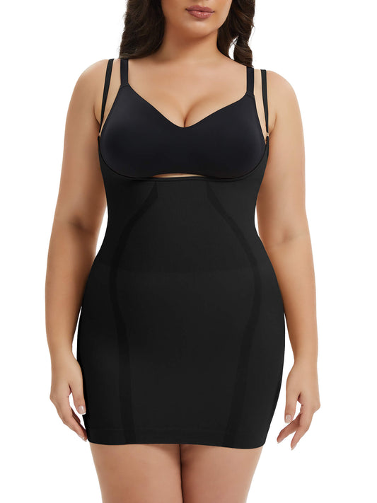 MANIFIQUE Plus Size Open Bust Full Slip - Breathable Body Shapewear - Medium Compression - Anti-Slip Construction
