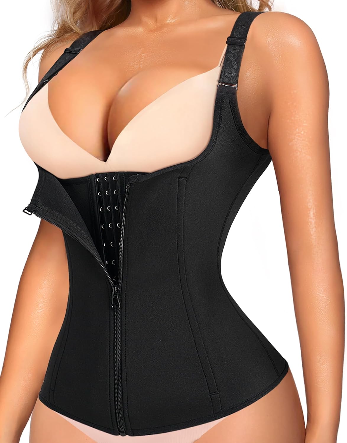 MANIFIQUE Waist Trainer for Women Corset Tops Tummy Control Shapewear Sport Girdle Workout Beige Vest