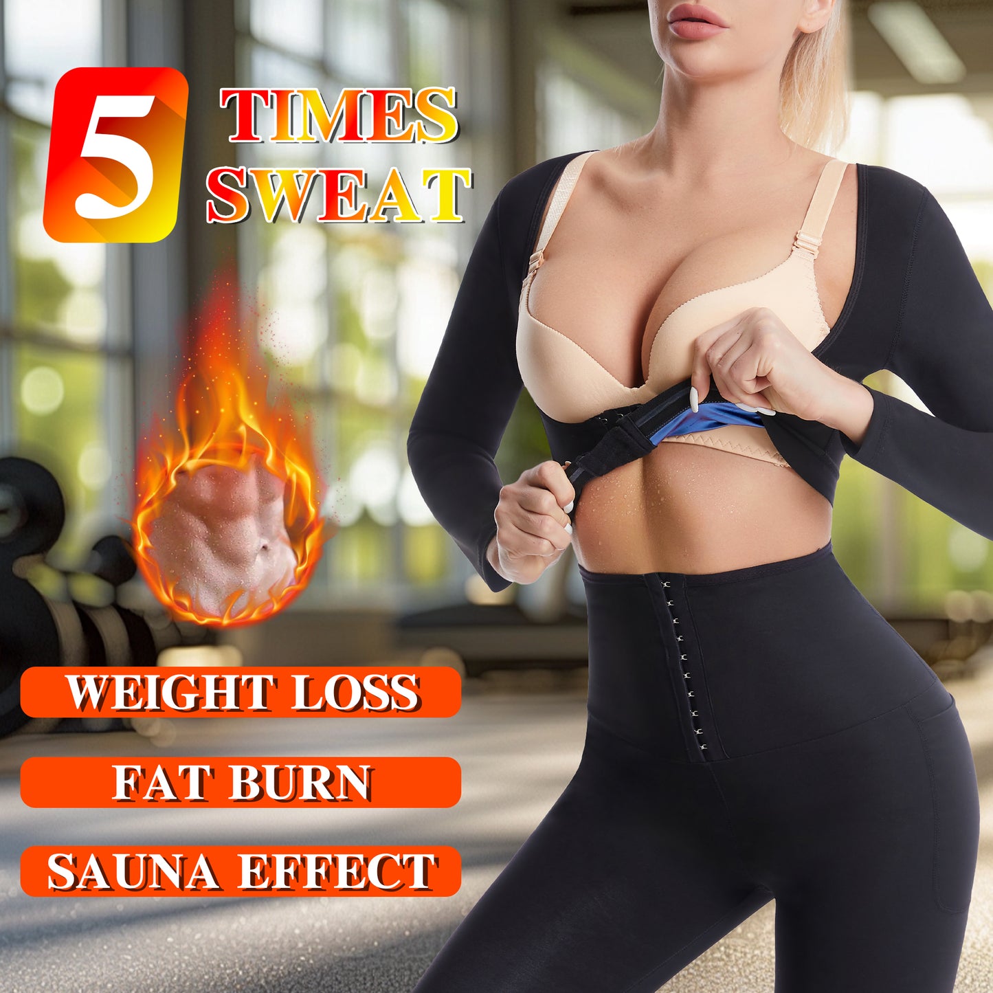 MISS COCOLI Sauna Suit for Women Back Arm Shaper Slim Sweat Vest Belly Workout Long Sleeve Snap Waist Trainer