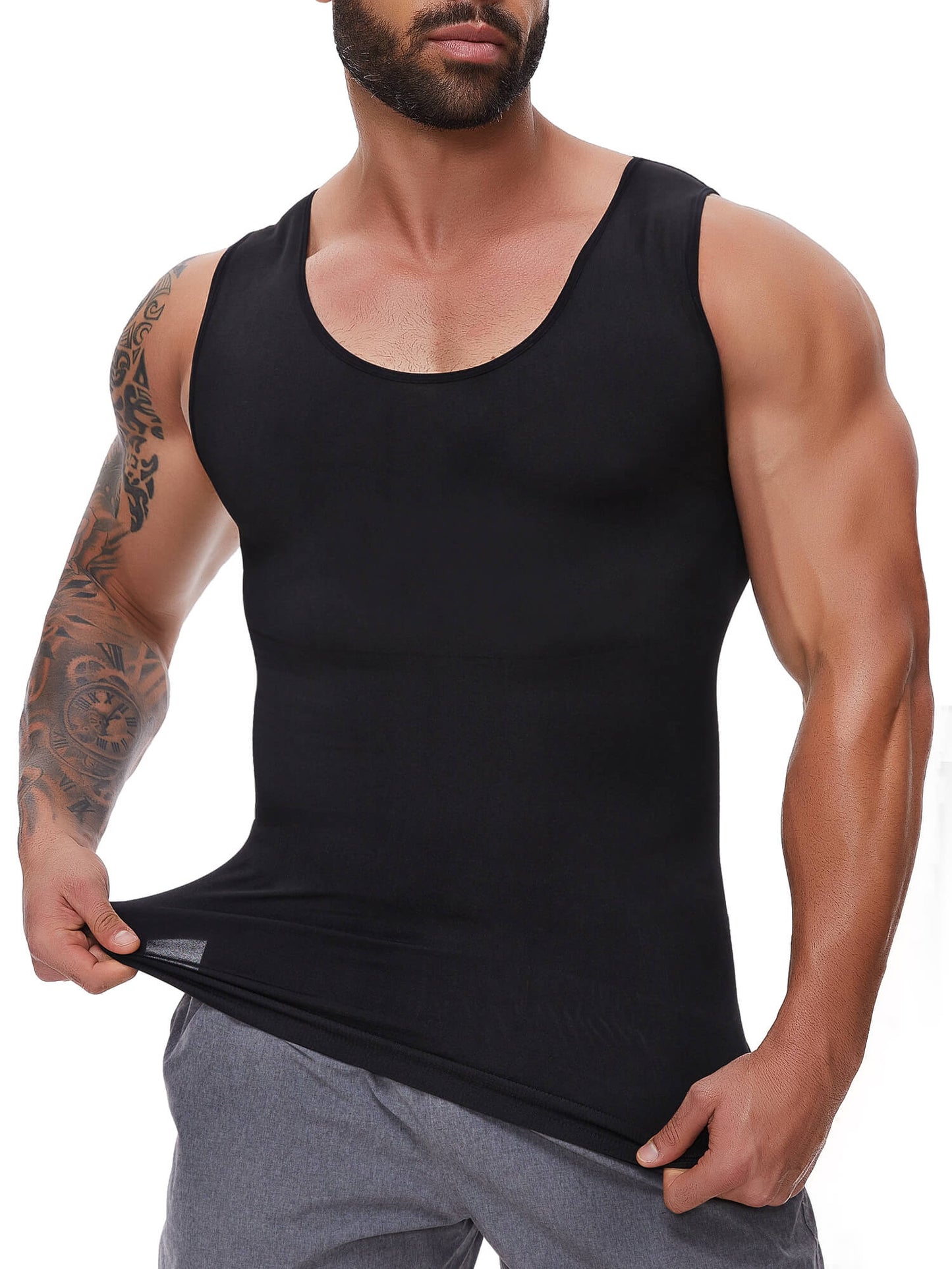 MANIFIQUE 2 Packs Gynecomastia Compression Shirts for Men - Sleeveless Slimming Undershirts Tummy Control and Body Shaper Tank Top