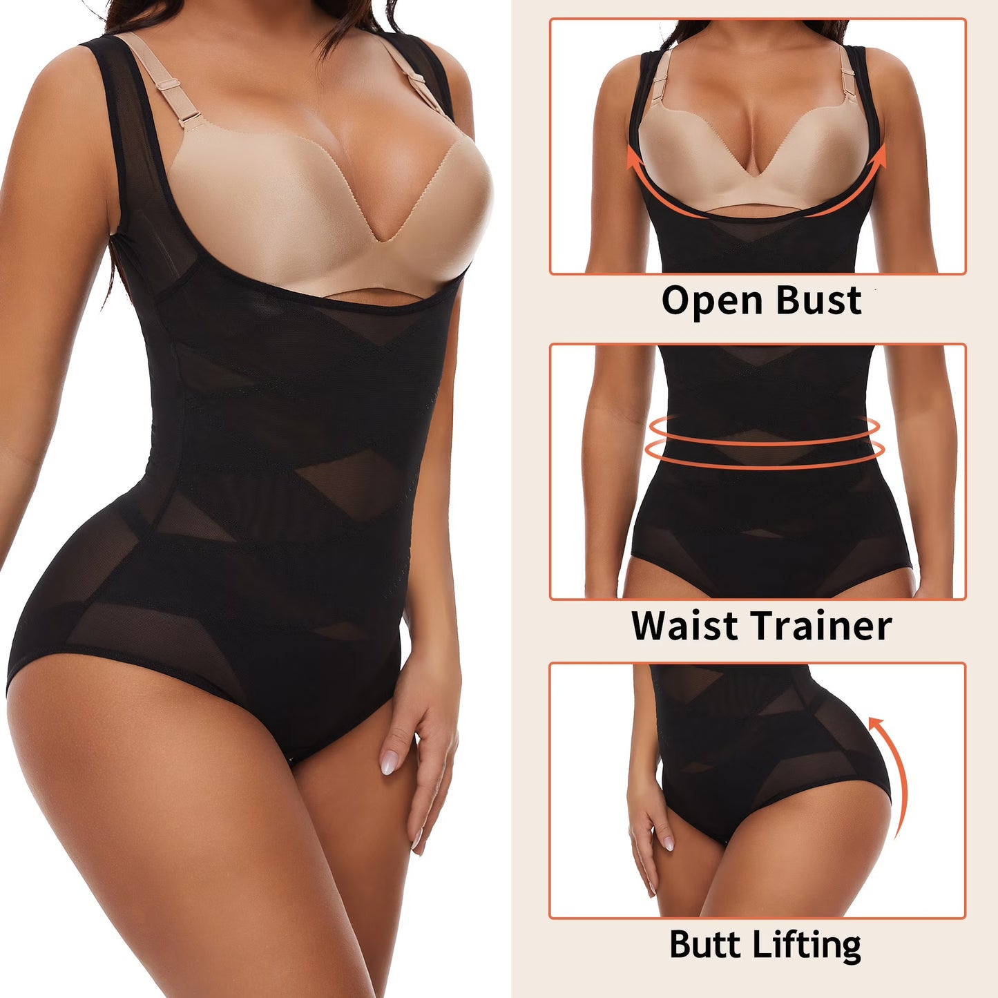 MISS COCOLI Shapewear for Women Waist Trainer Tummy Control Plus Size Body Shaper Compression Bodysuit