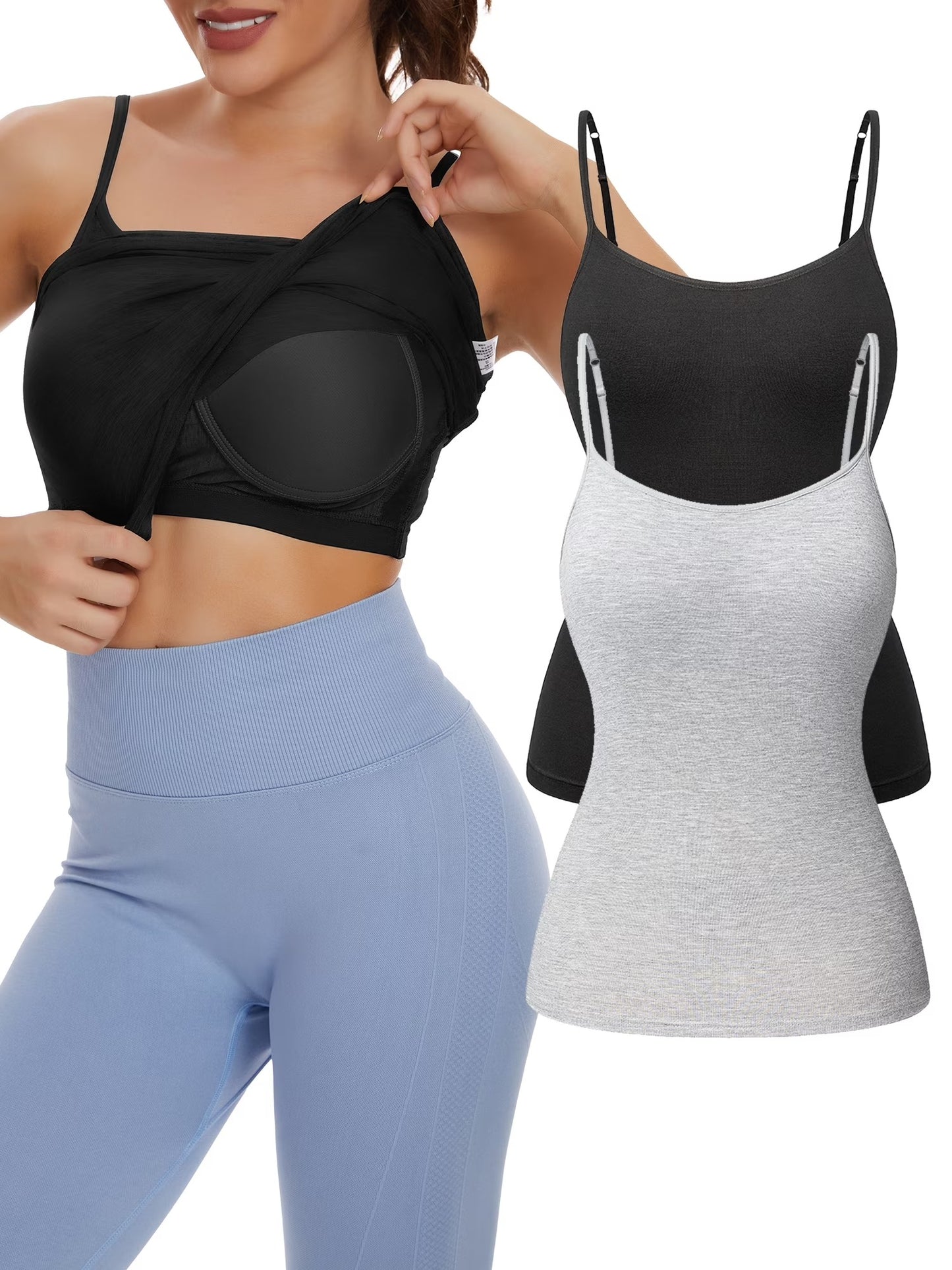 COMFREE Womens Camisoles Tops with Built in Padded Bra Basic Breathable Tank Top(S-3XL)