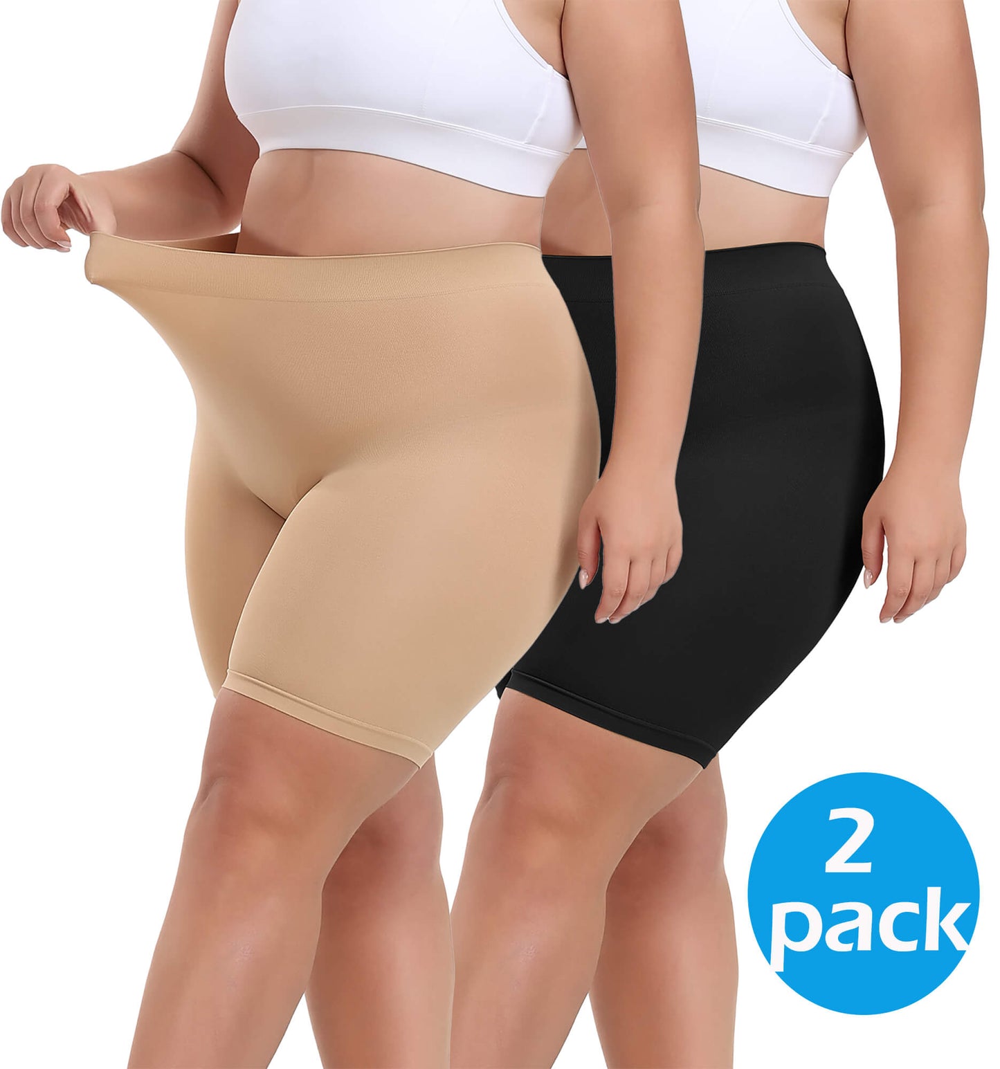 MANIFIQUE 3 Packs Plus Size Slip Shorts for Women Under Dress High Waisted Smoothing Shapewear Shorts