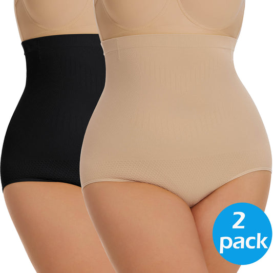 MANIFIQUE Plus Size Body Shaper Tummy Control Panty - Shapewear for Women, Black+Beige, 2-Pack