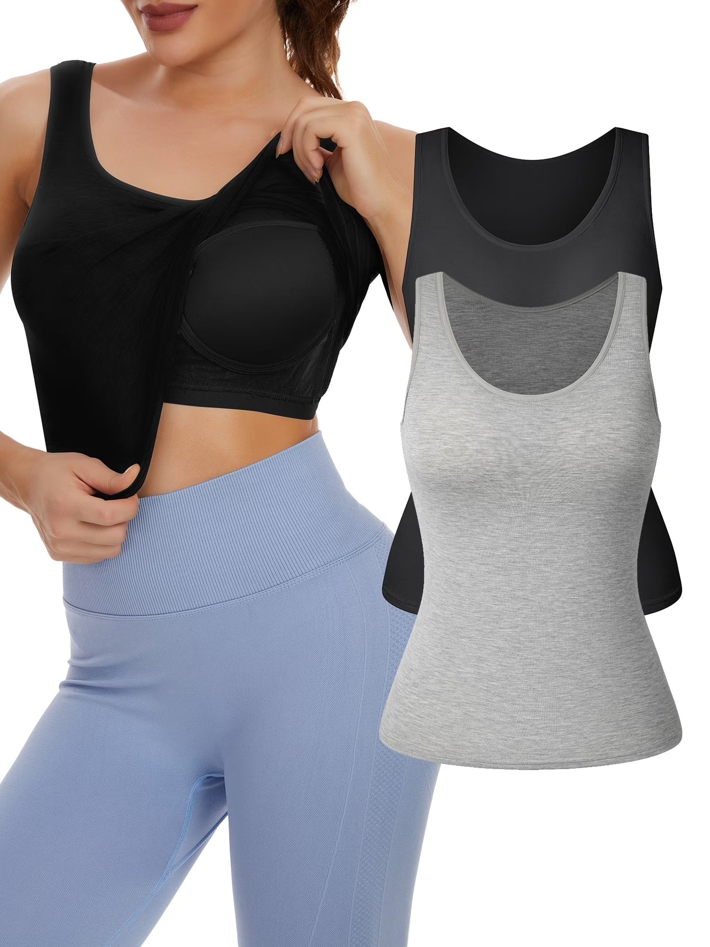 COMFREE Womens Camisoles Tops with Built in Padded Bra Basic Breathable Tank Top(S-3XL)