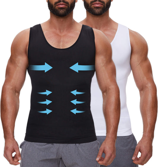 MANIFIQUE 2 Packs Gynecomastia Compression Shirts for Men - Sleeveless Slimming Undershirts Tummy Control and Body Shaper Tank Top