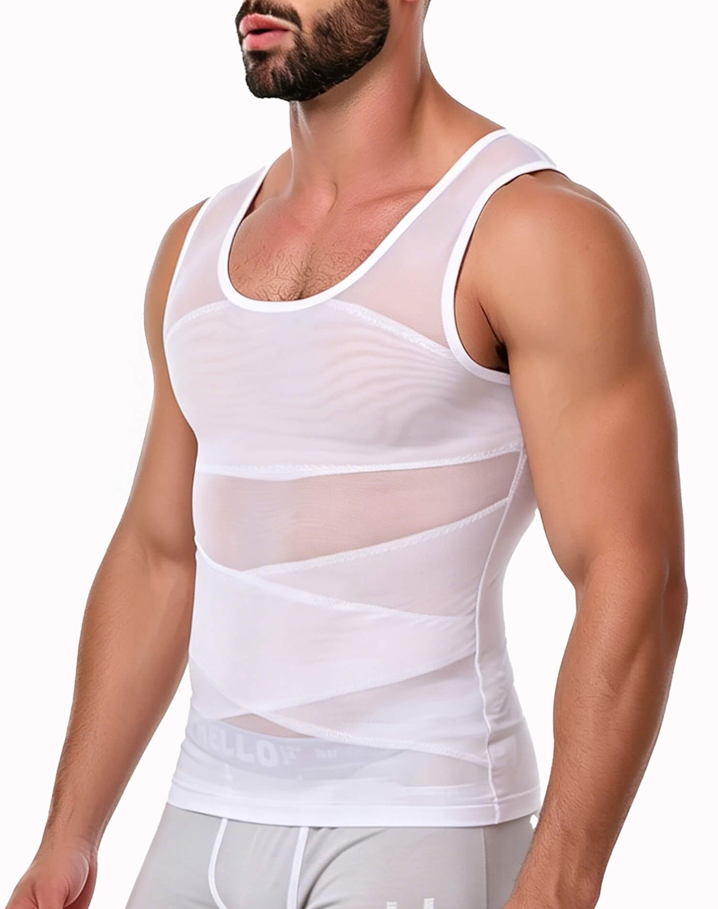 MANIFIQUE Mens Compression Shirt for Gynecomastia - Slimming Undershirts Body Shaper Vest Mesh Shapewear Workout Tops
