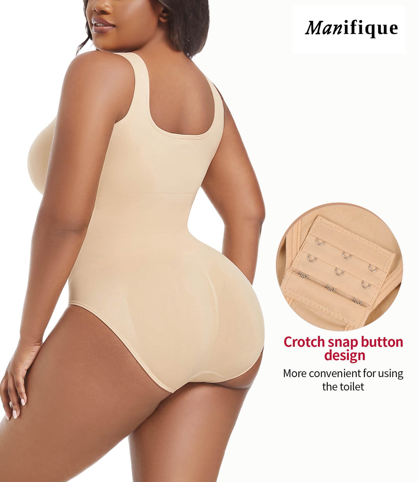 MANIFIQUE Plus Size Women's Seamless Shapewear Bodysuit Tummy Control Body Shaper Waist Snatching Body Suit