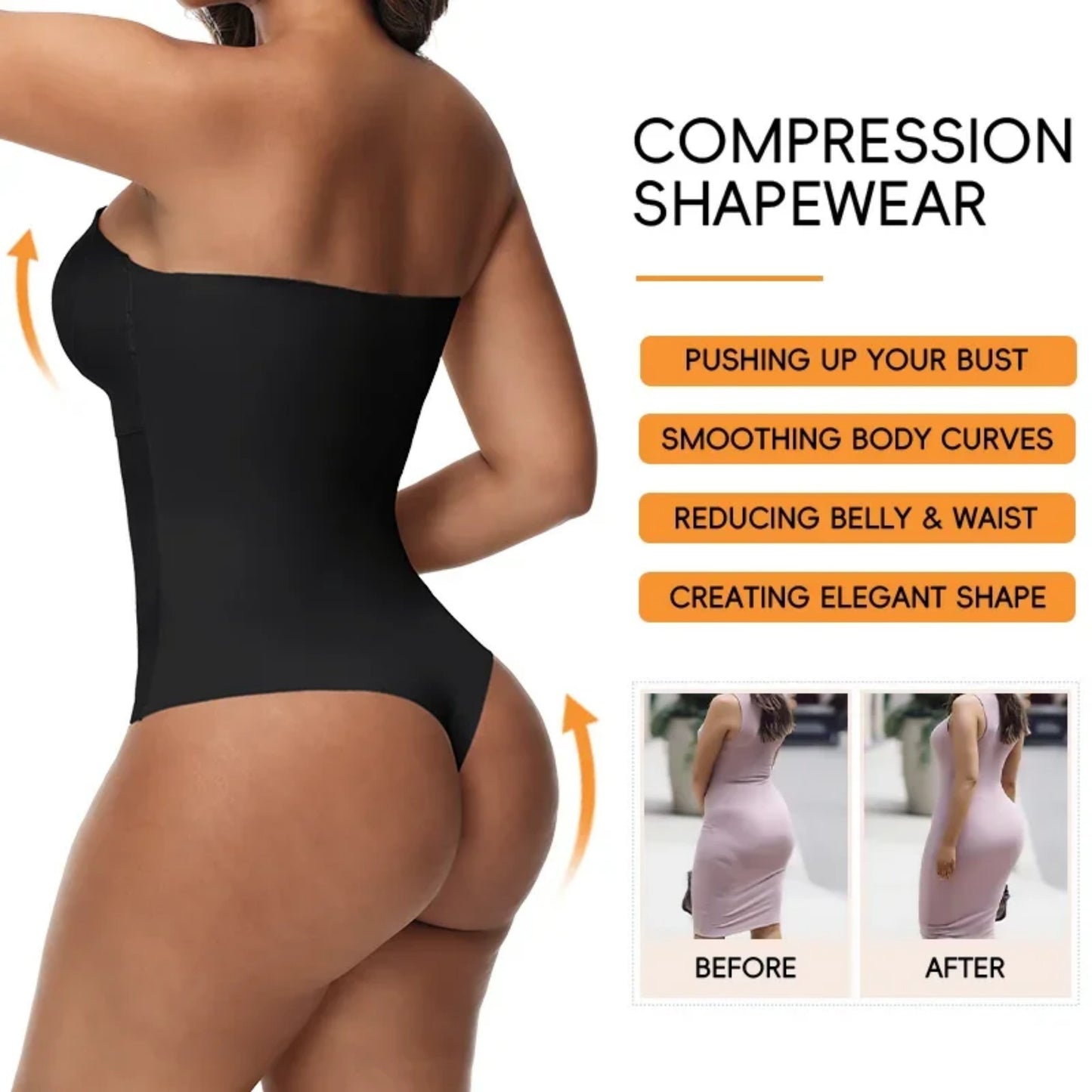 MISS COCOLI Strapless Shapewear Bodysuits for Women with Built in Bra Removable Tummy Control Shapewear Thong Sculpting Body Shaper