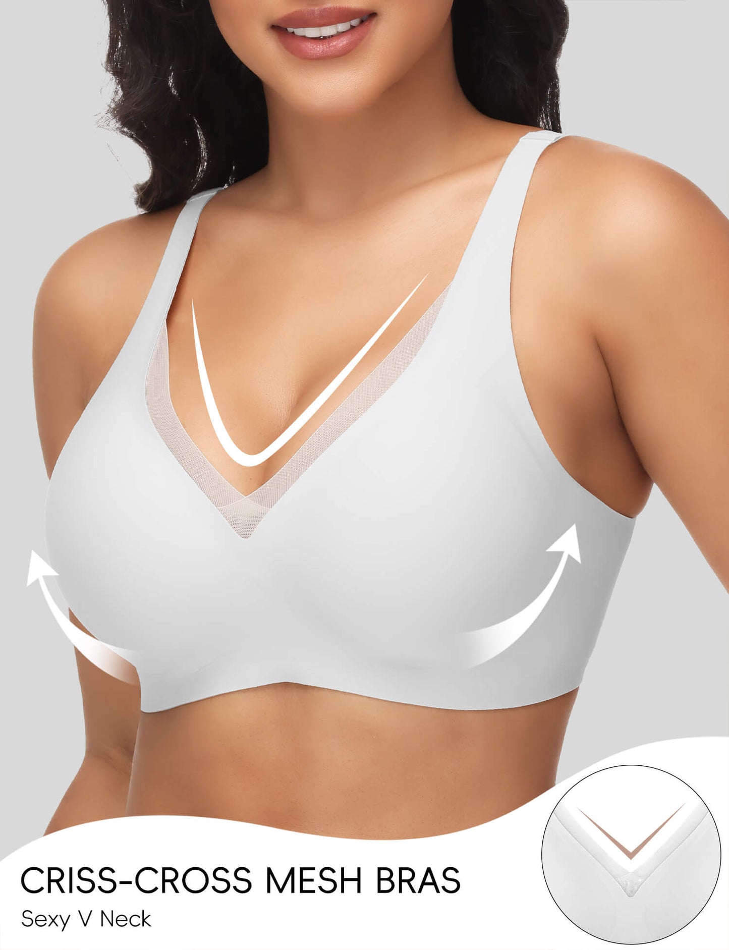 Womens Push Up Wireless Bras V Mesh Comfortable Bralette Supportive Tshirt Bra No Underwire Seamless Everyday Bras