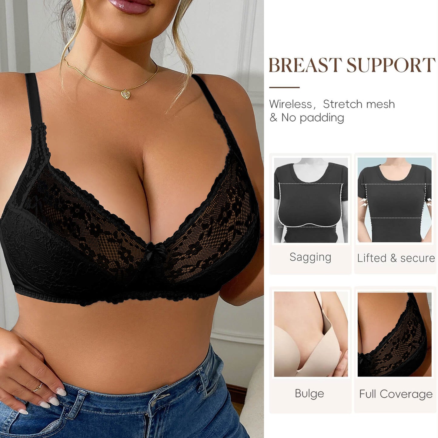 Minimizer Bras for Women Full Coverage Plus Size Bras Lifting Floral Lace Bra for Heavy Breast