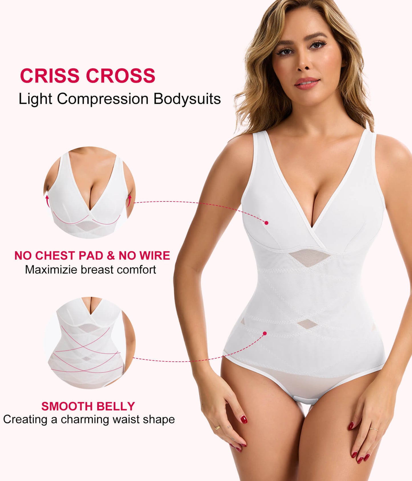 Vaslanda Shapewear Bodysuits for Women Tummy Control Faja Body Shaper Waist Trainer V Neck Body Suit with Built in Bra