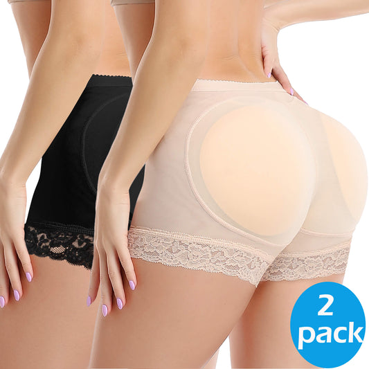 MANIFIQUE Padded Underwear for Women Butt Lifter Seamless Booty Pads Butt Enhancer Panties Lace Shapewear Boyshorts