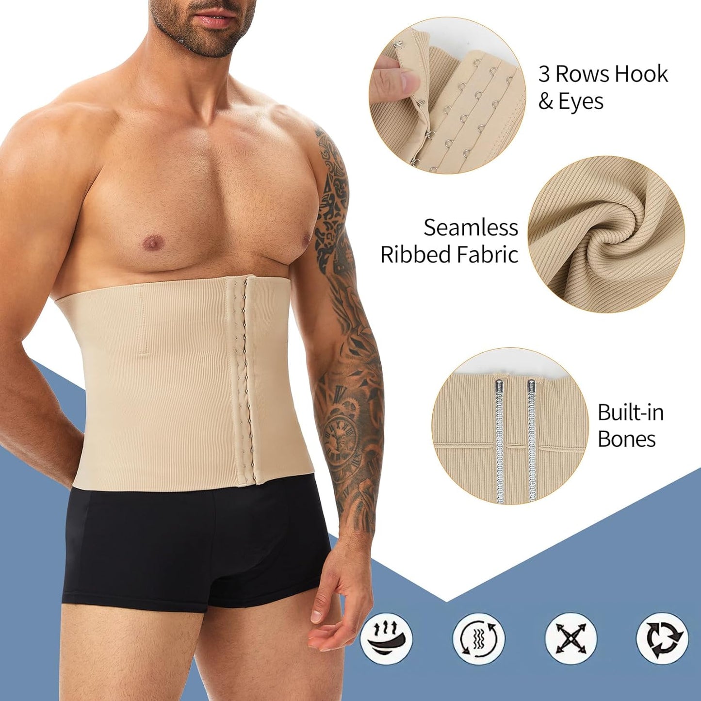MANIFIQUE Waist Trainer for Men Shapewear Tummy Control Body Shaper Slimming Girdle Fajas para Hombres with Hooks