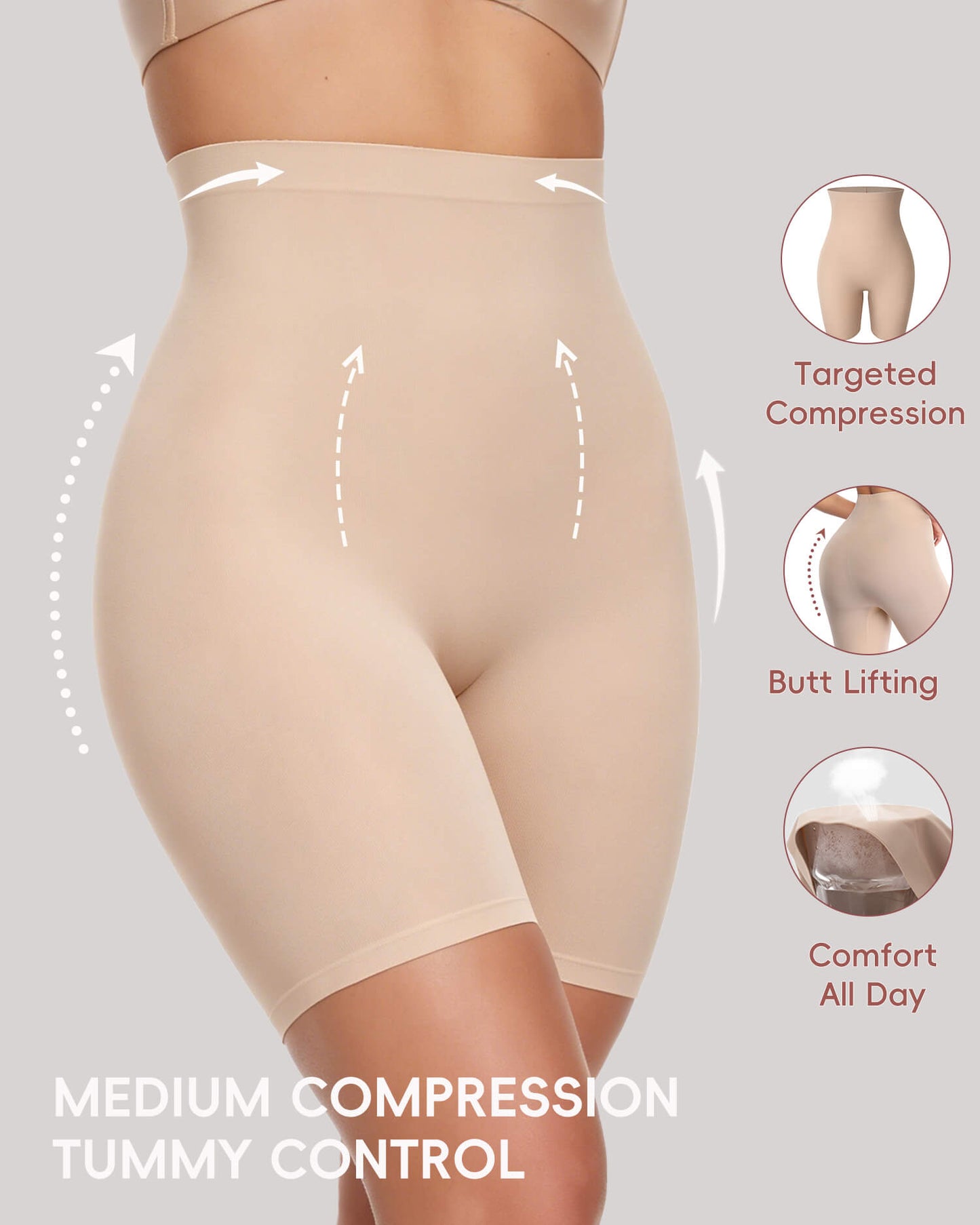 MANIFIQUE Tummy Control Shapewear for Women High Waist Thigh Slimmer Shapewear, Smooth Mid-Thigh Short Under Dress