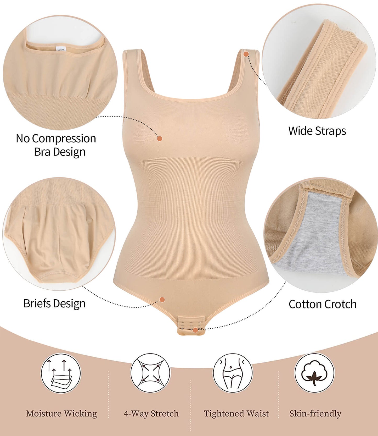 MANIFIQUE Plus Size Women's Seamless Shapewear Bodysuit Tummy Control Body Shaper Waist Snatching Body Suit