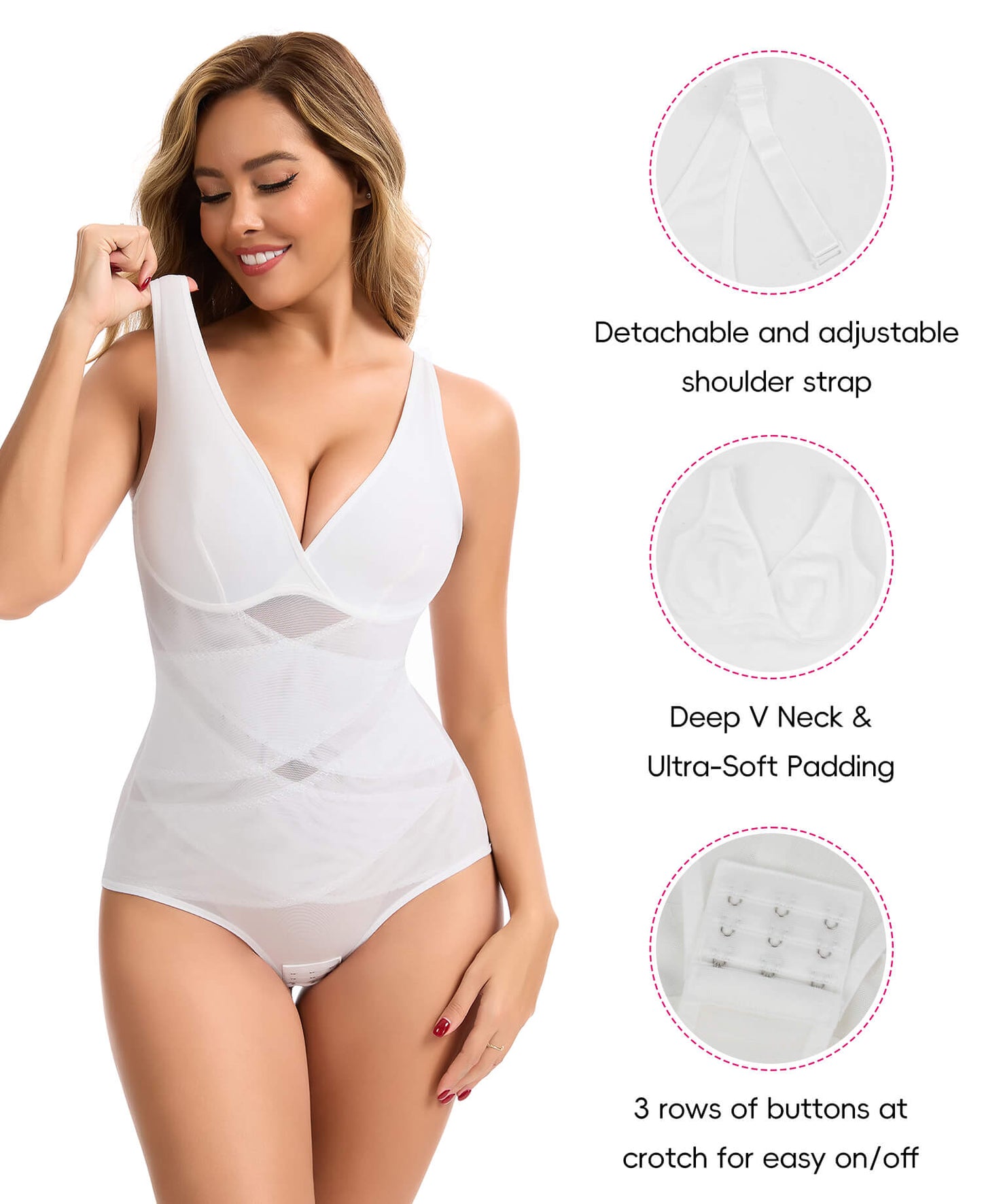MANIFIQUE Shapewear for Women Tummy Control Bodysuit Faja Body Shaper Waist Trainer V Neck Body Suit with Built in Bra