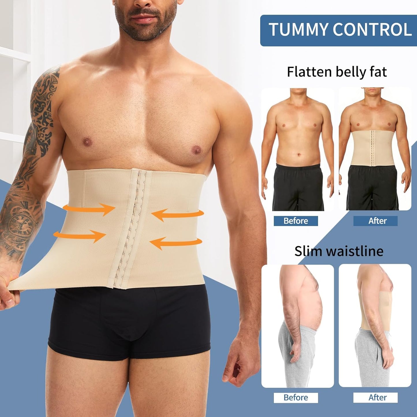 MANIFIQUE Waist Trainer for Men Shapewear Tummy Control Body Shaper Slimming Girdle Fajas para Hombres with Hooks