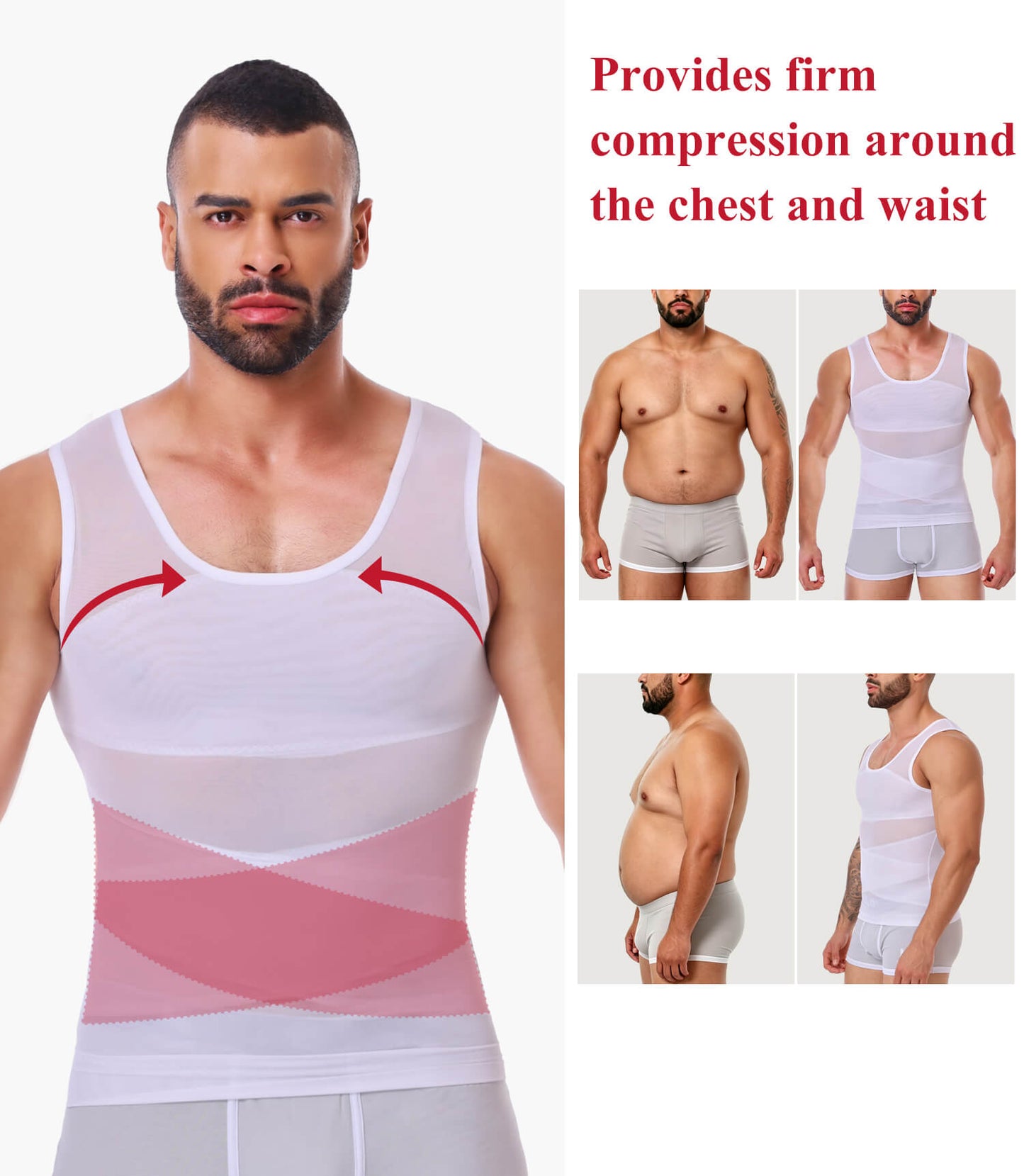 MANIFIQUE Mens Compression Shirt for Gynecomastia - Slimming Undershirts Body Shaper Vest Mesh Shapewear Workout Tops
