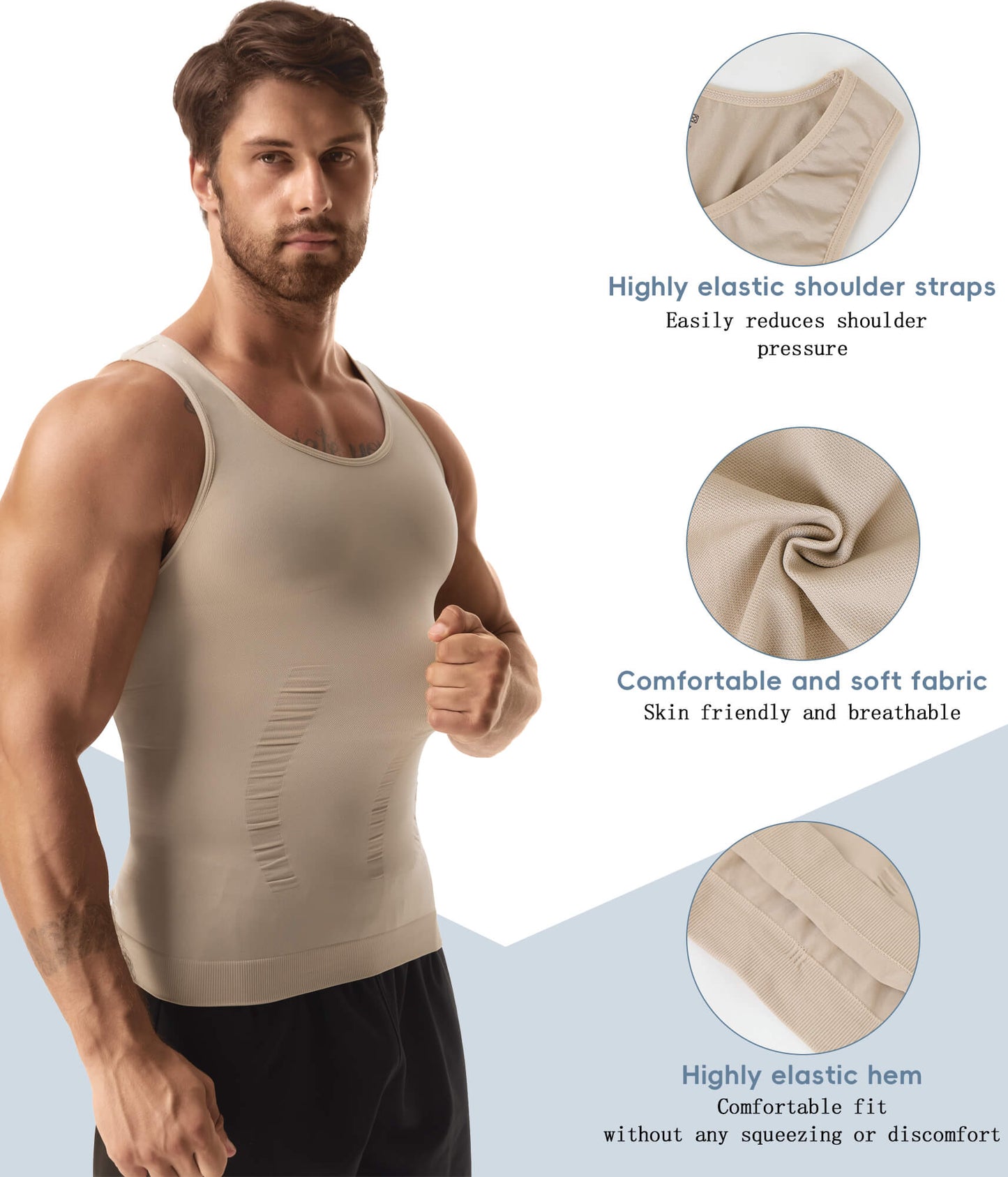 MANIFIQUE Gynecomastia Compression Shirts for Men, Tank Top Body Shaper, Fajas para Hombres, Slimming Undershirt