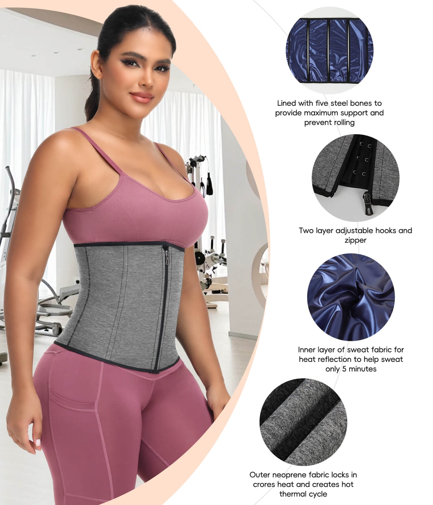 MANIFIQUE Waist Trainer for Women Lower Belly Waist Trimmer Corset with Zipper Sweat Belt