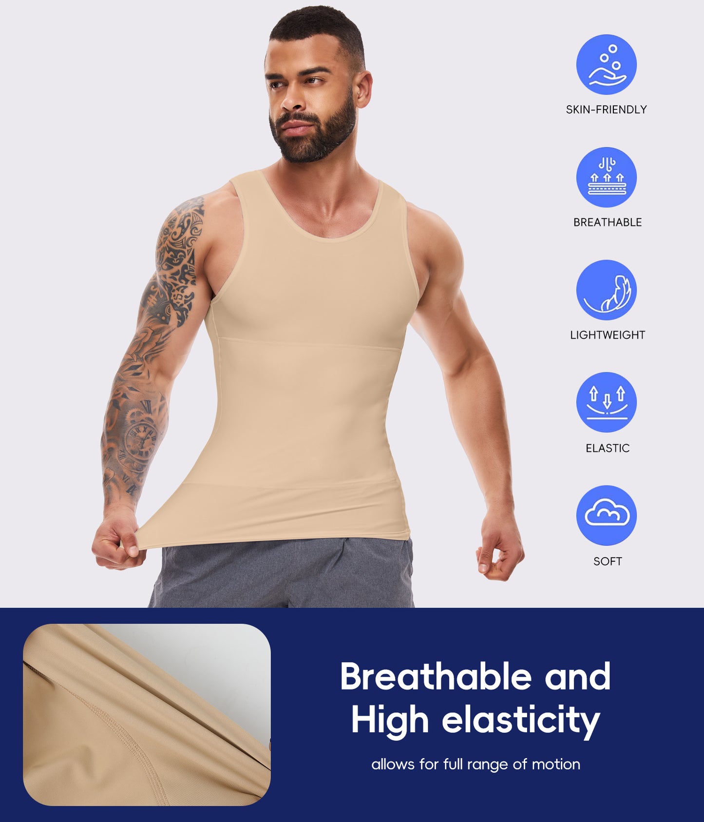 MANIFIQUE Gynecomastia Compression Shirts for Men, Tank Top Tummy Control Body Shaper, Slimming Undershirt