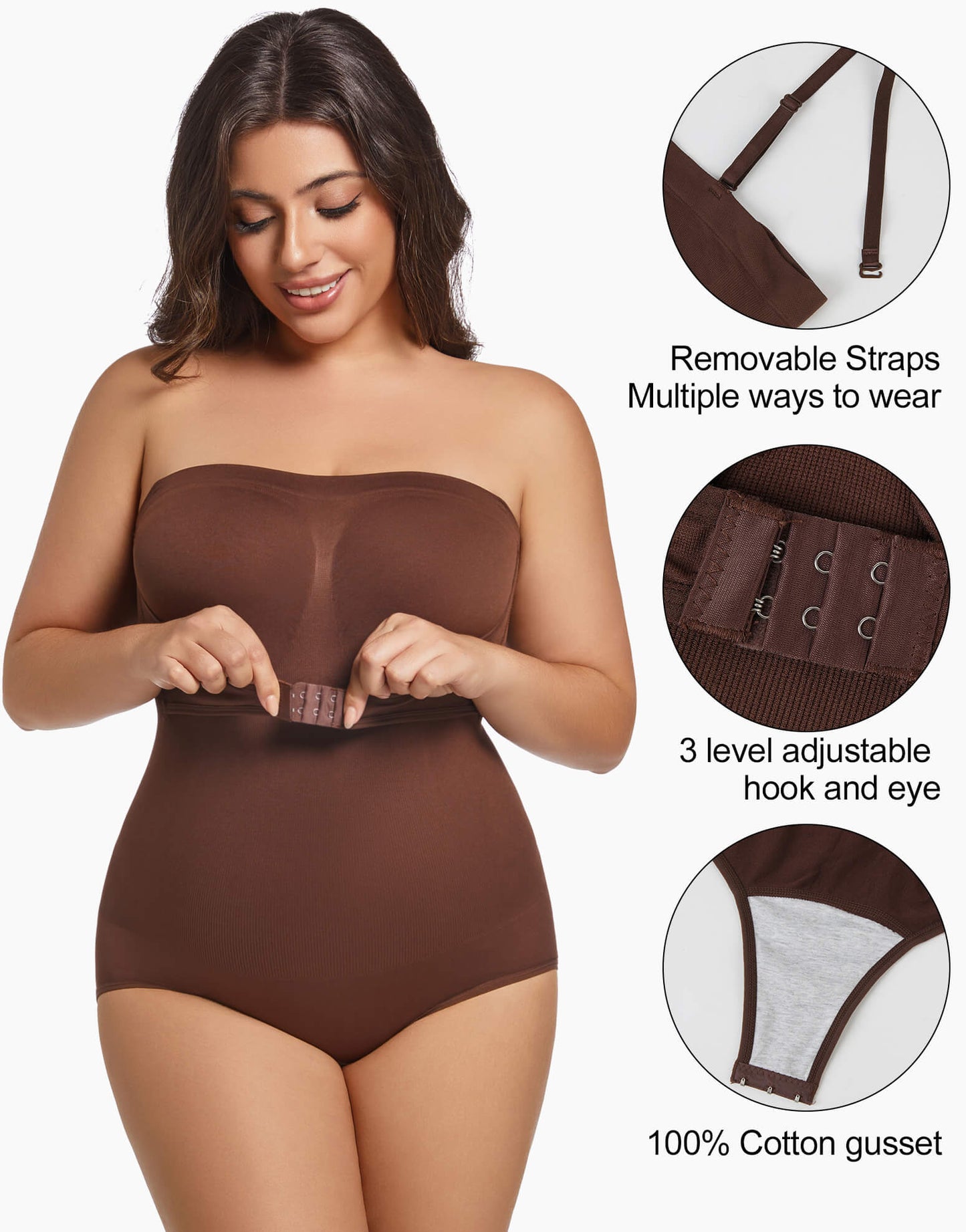 MANIFIQUE Plus Size Strapless Bodysuit for Women Tummy Control Shapewear Seamless Faja Body Shaper with Removable Straps