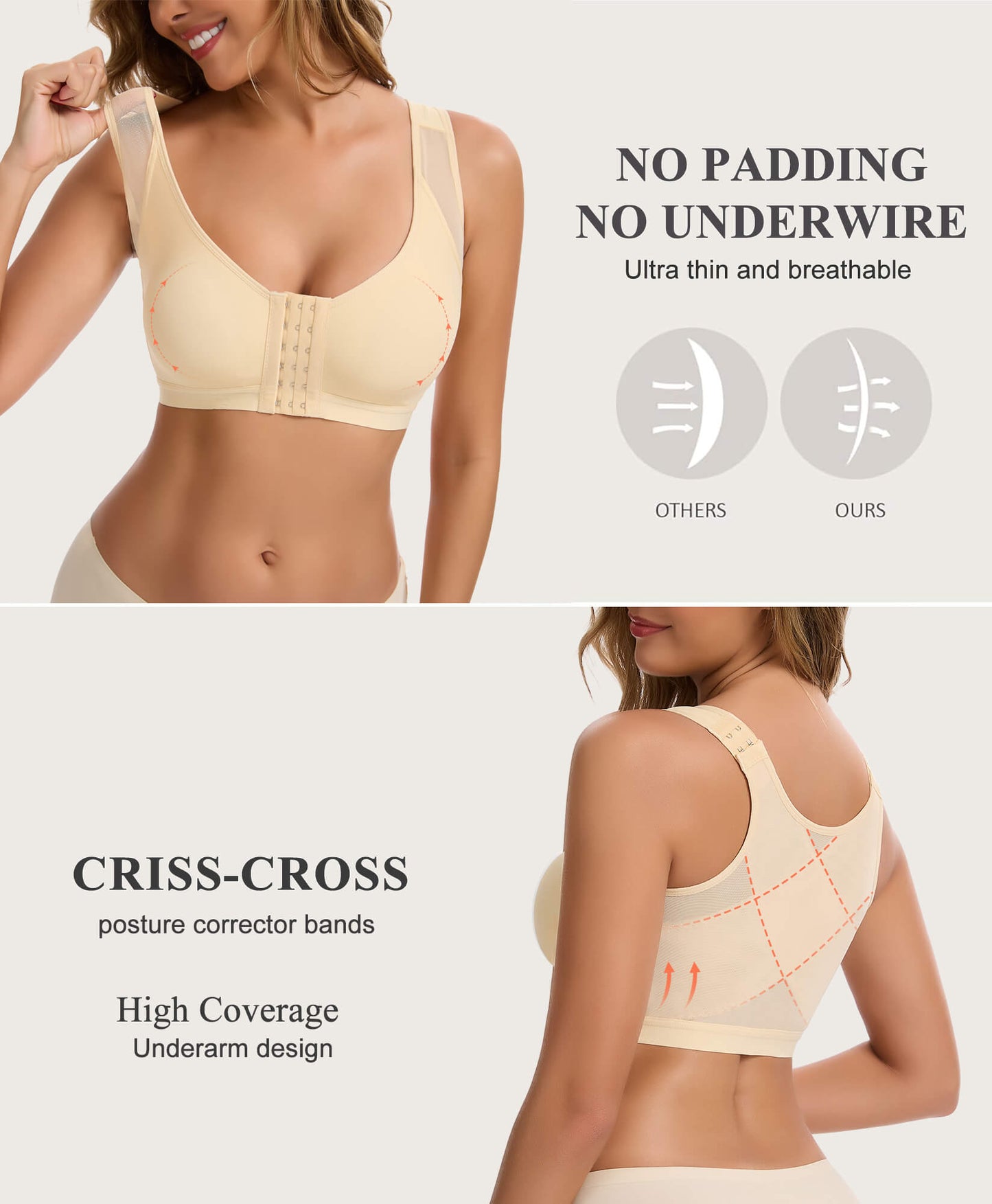 MANIFIQUE Posture Corrector Bra for Women Front Closure Bra Full Coverage Non Padded Wirefree