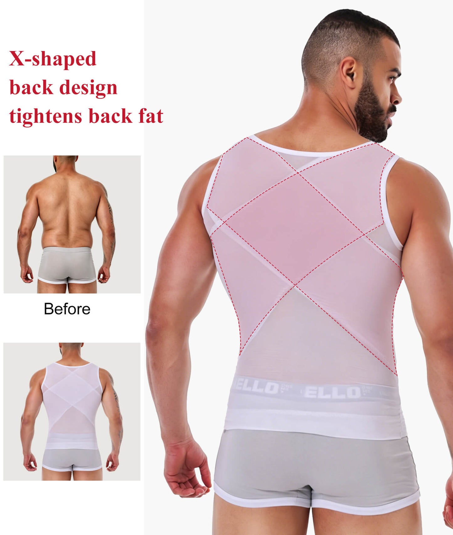 MANIFIQUE Mens Compression Shirt for Gynecomastia - Slimming Undershirts Body Shaper Vest Mesh Shapewear Workout Tops