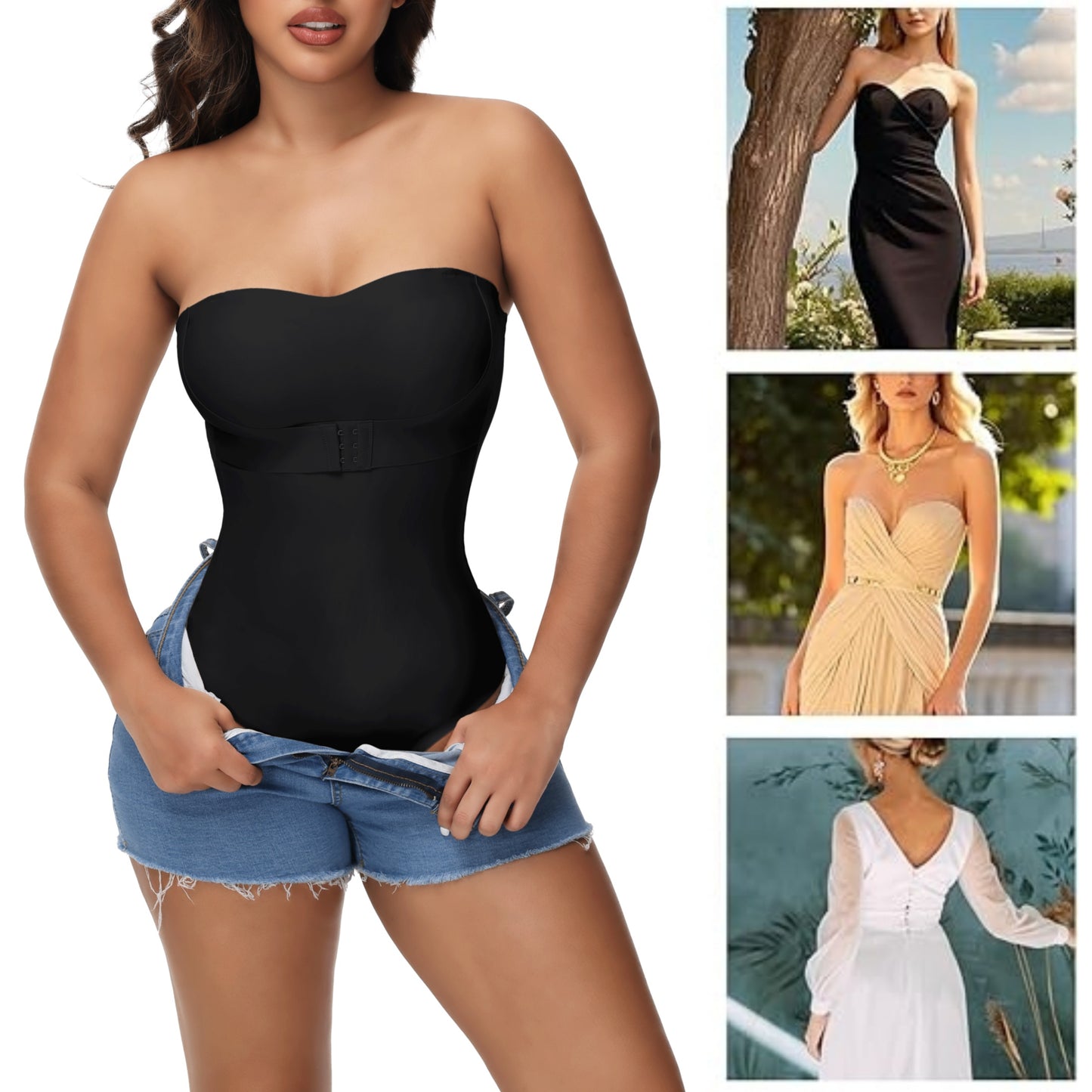 MISS COCOLI Strapless Shapewear Bodysuits for Women with Built in Bra Removable Tummy Control Shapewear Thong Sculpting Body Shaper