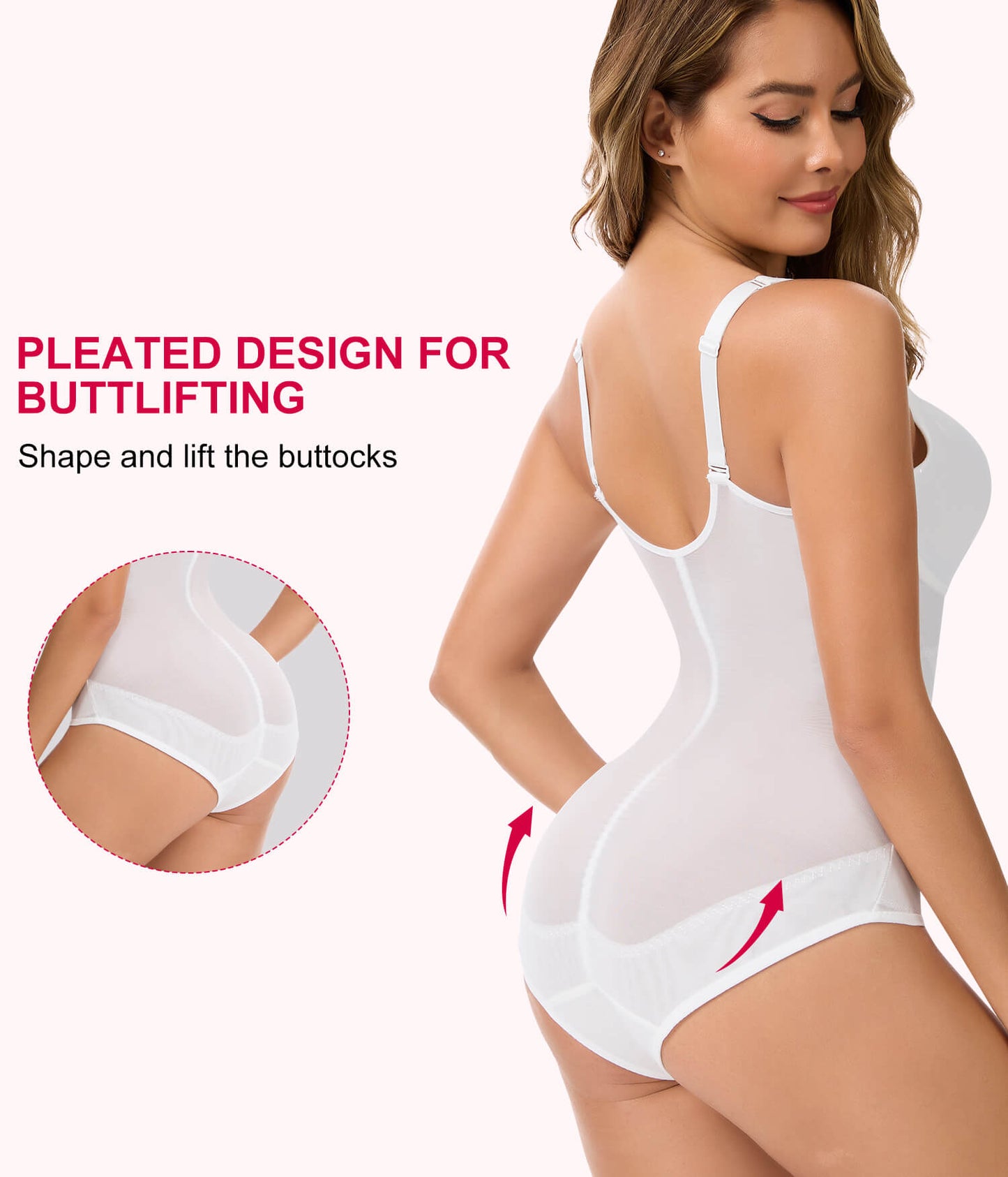Vaslanda Shapewear Bodysuits for Women Tummy Control Faja Body Shaper Waist Trainer V Neck Body Suit with Built in Bra