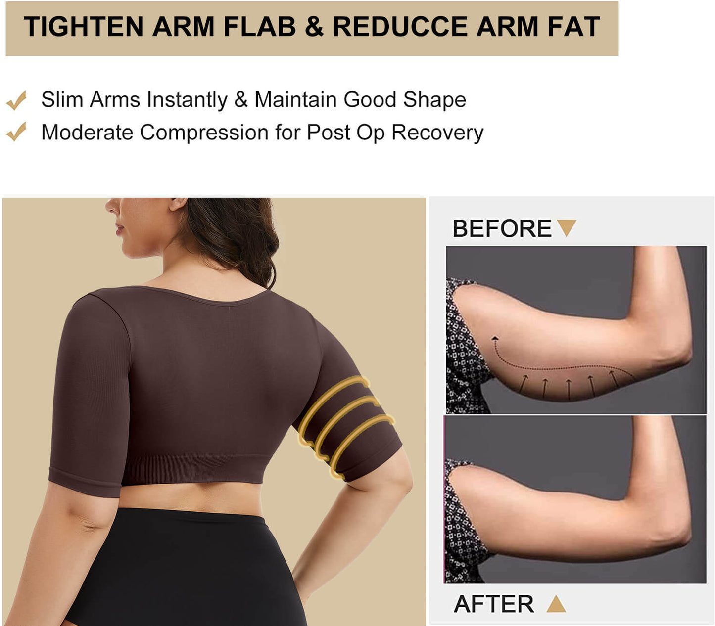 MANIFIQUE Women's Plus Size Shapewear Tops Post Surgery Compression Sleeve for Arm Shaper