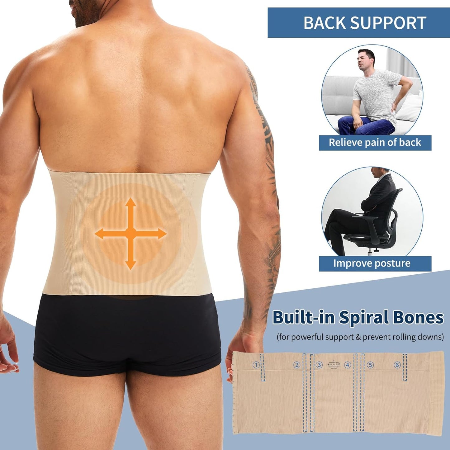 MANIFIQUE Waist Trainer for Men Shapewear Tummy Control Body Shaper Slimming Girdle Fajas para Hombres with Hooks