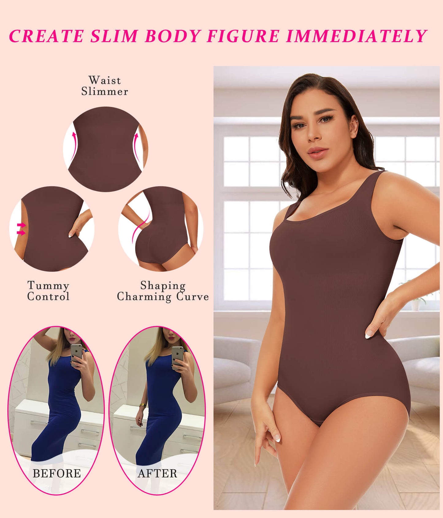 MANIFIQUE 3 Packs Shapewear Bodysuit for Women Tummy Control Slimming Body Shaper Tank Tops
