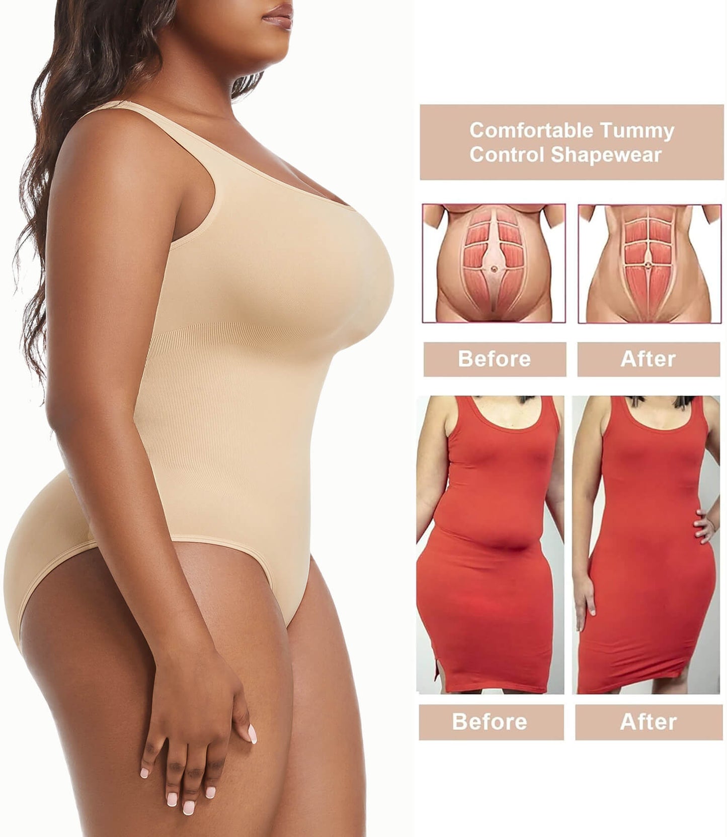 MANIFIQUE Plus Size Women's Seamless Shapewear Bodysuit Tummy Control Body Shaper Waist Snatching Body Suit
