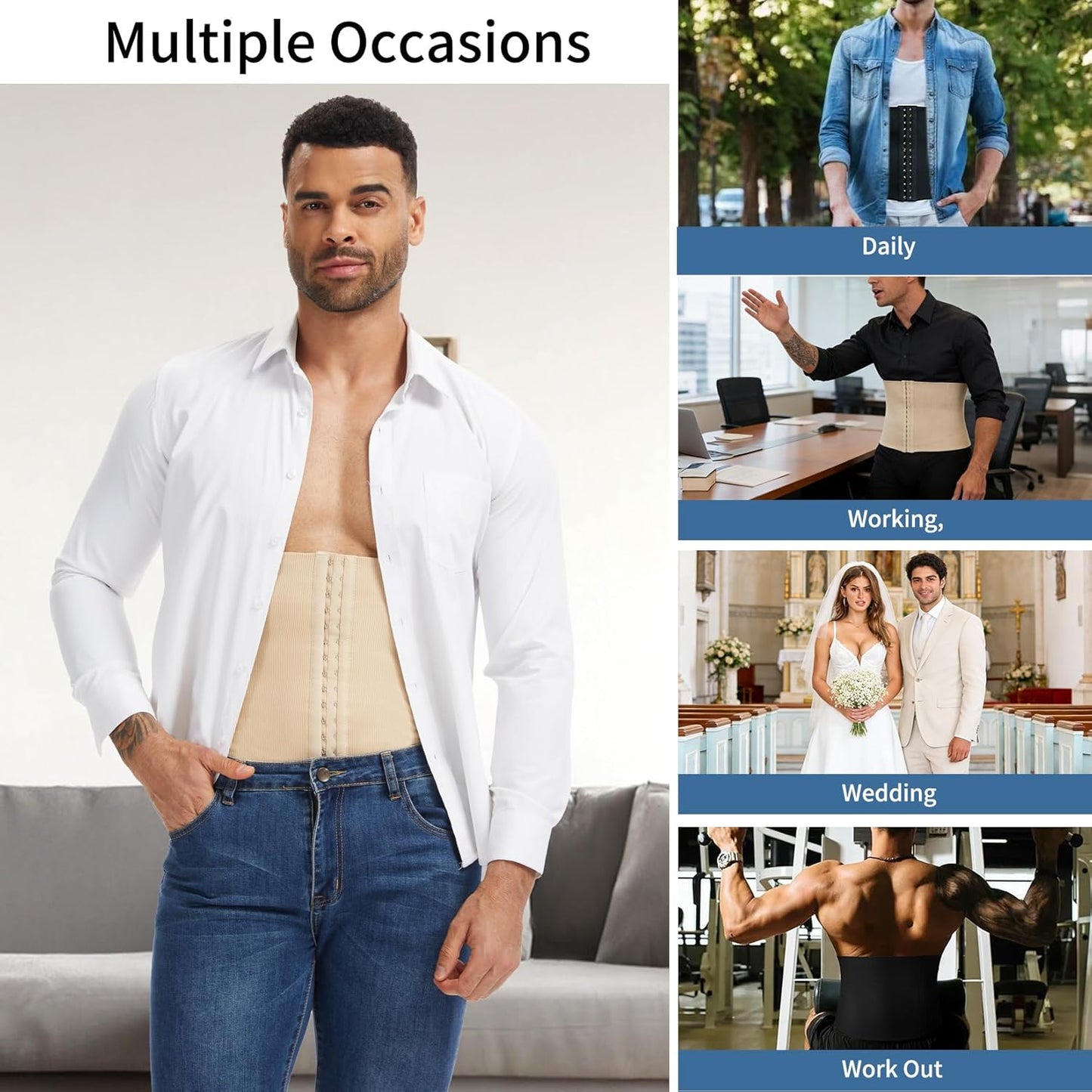 MANIFIQUE Waist Trainer for Men Shapewear Tummy Control Body Shaper Slimming Girdle Fajas para Hombres with Hooks