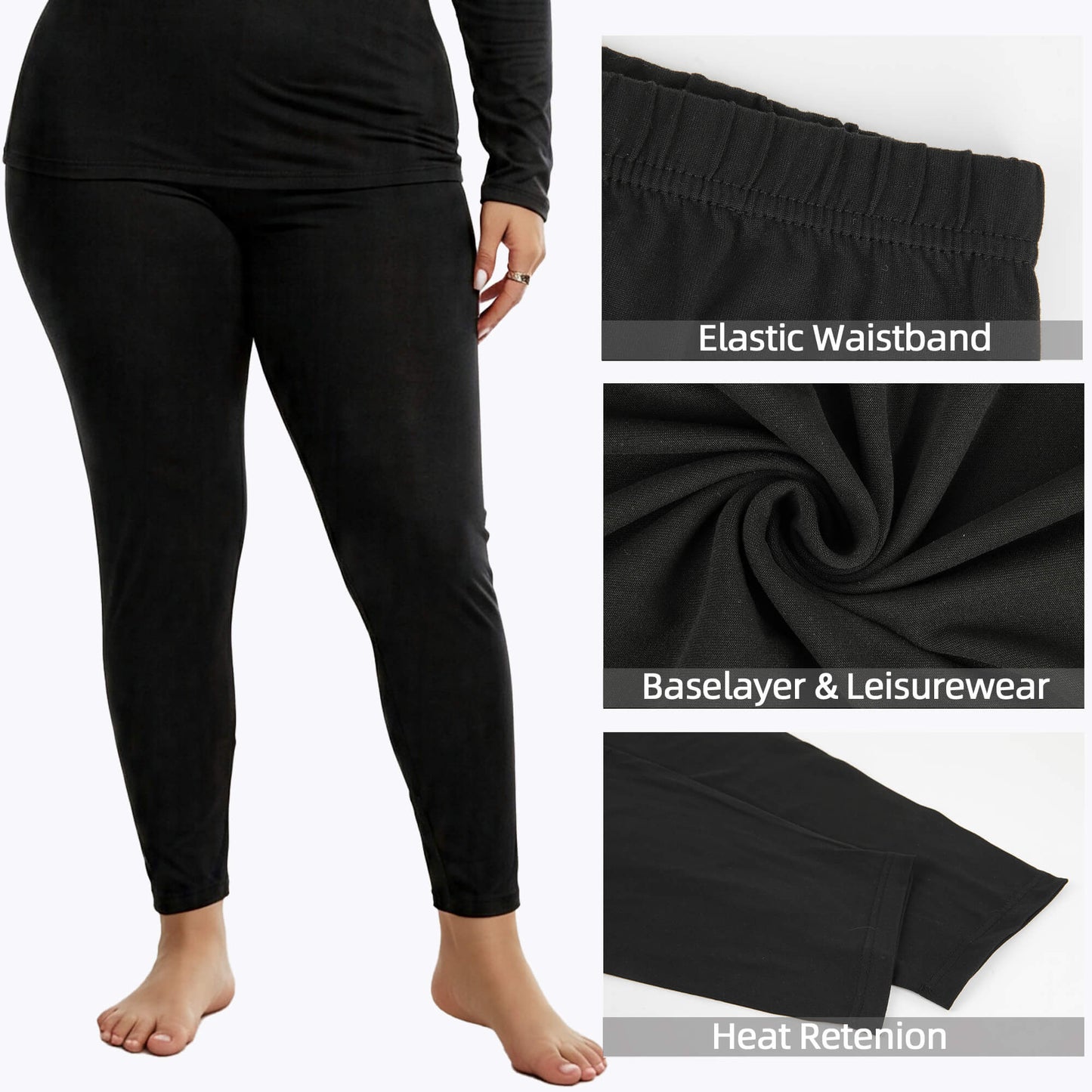 MANIFIQUE Plus Size Thermal Underwear for Women Long Johns Base Layer Top and Bottom Sets XL-5XL