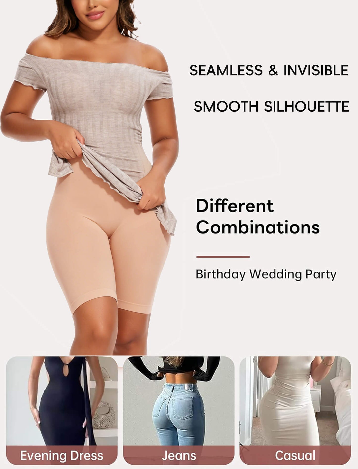 MANIFIQUE Tummy Control Shapewear for Women High Waist Thigh Slimmer Shapewear, Smooth Mid-Thigh Short Under Dress