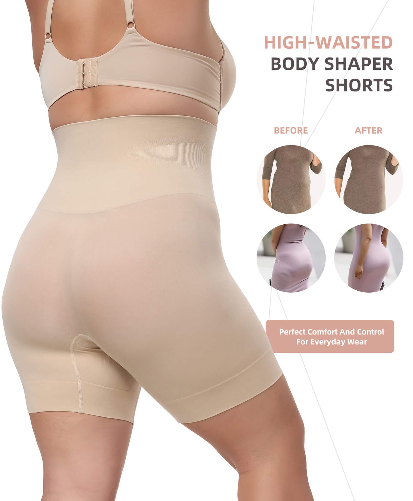 MANIFIQUE Plus Size Shapewear Tummy Control High Waisted Girdle Body Shaper Shorts Thigh Slimming