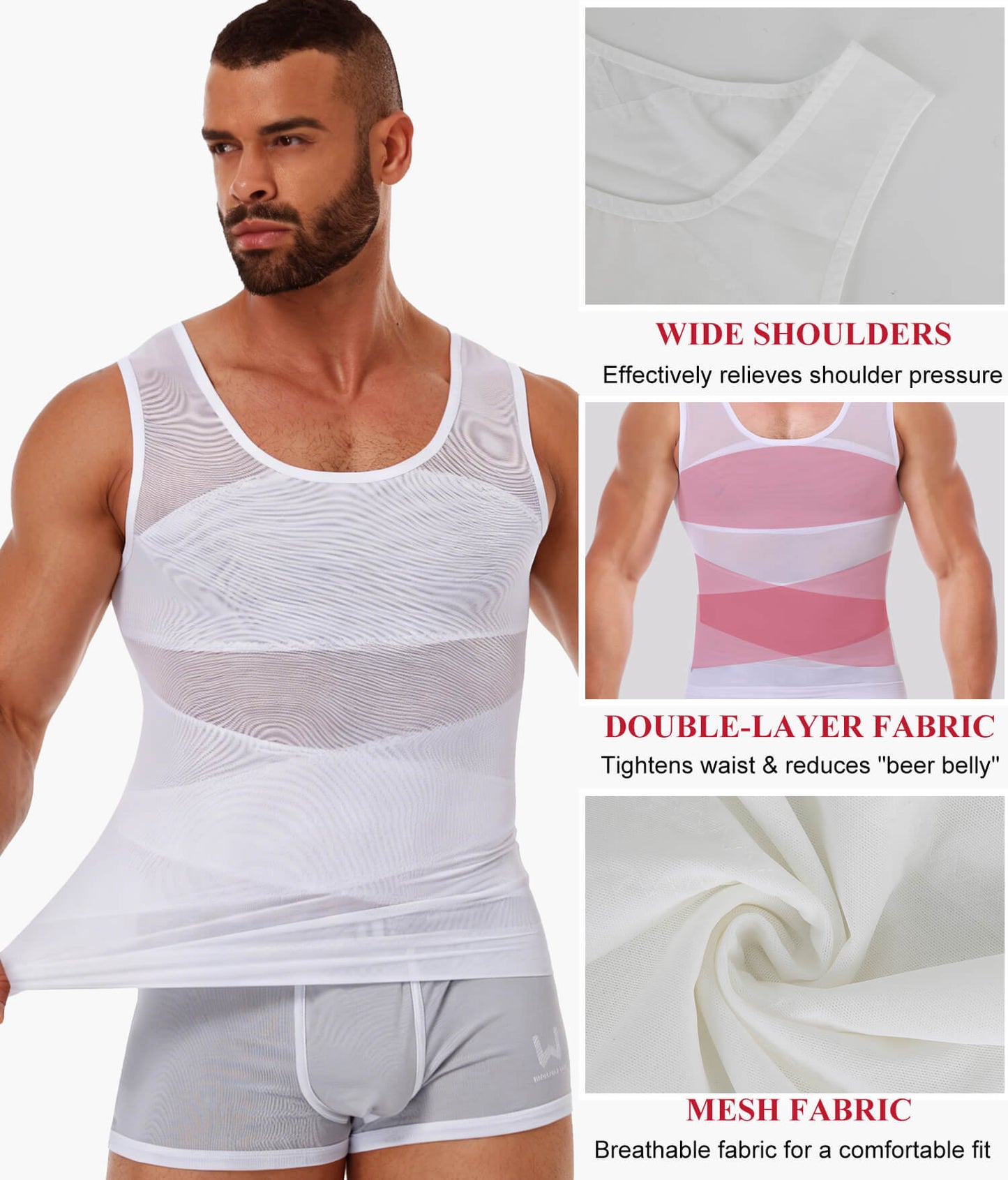 MANIFIQUE Mens Compression Shirt for Gynecomastia - Slimming Undershirts Body Shaper Vest Mesh Shapewear Workout Tops