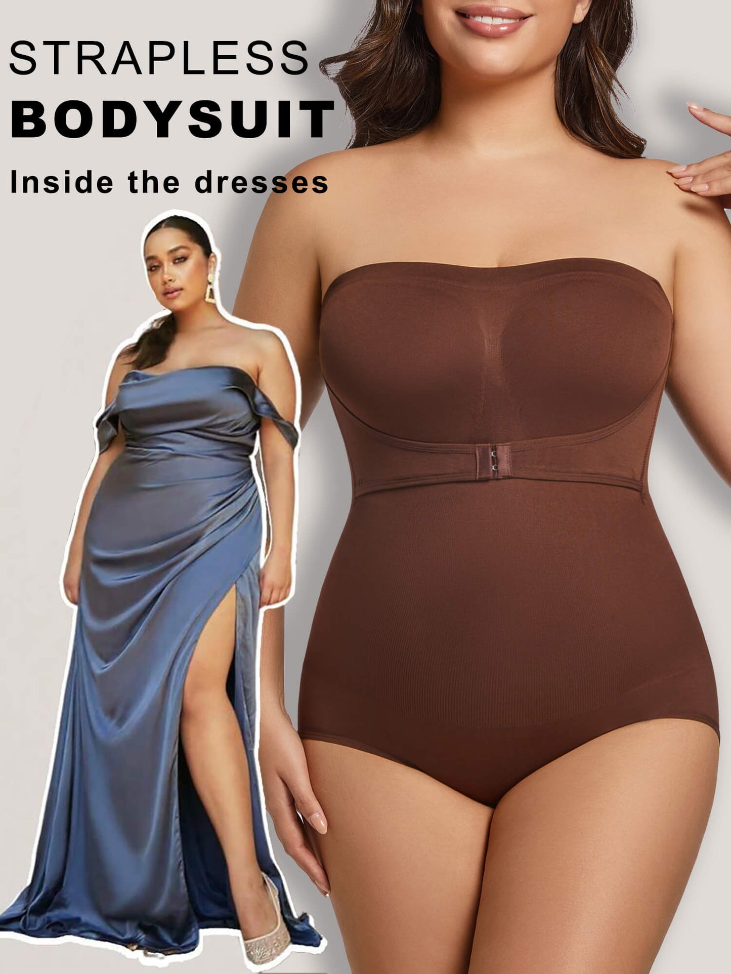 MANIFIQUE Plus Size Strapless Bodysuit for Women Tummy Control Shapewear Seamless Faja Body Shaper with Removable Straps